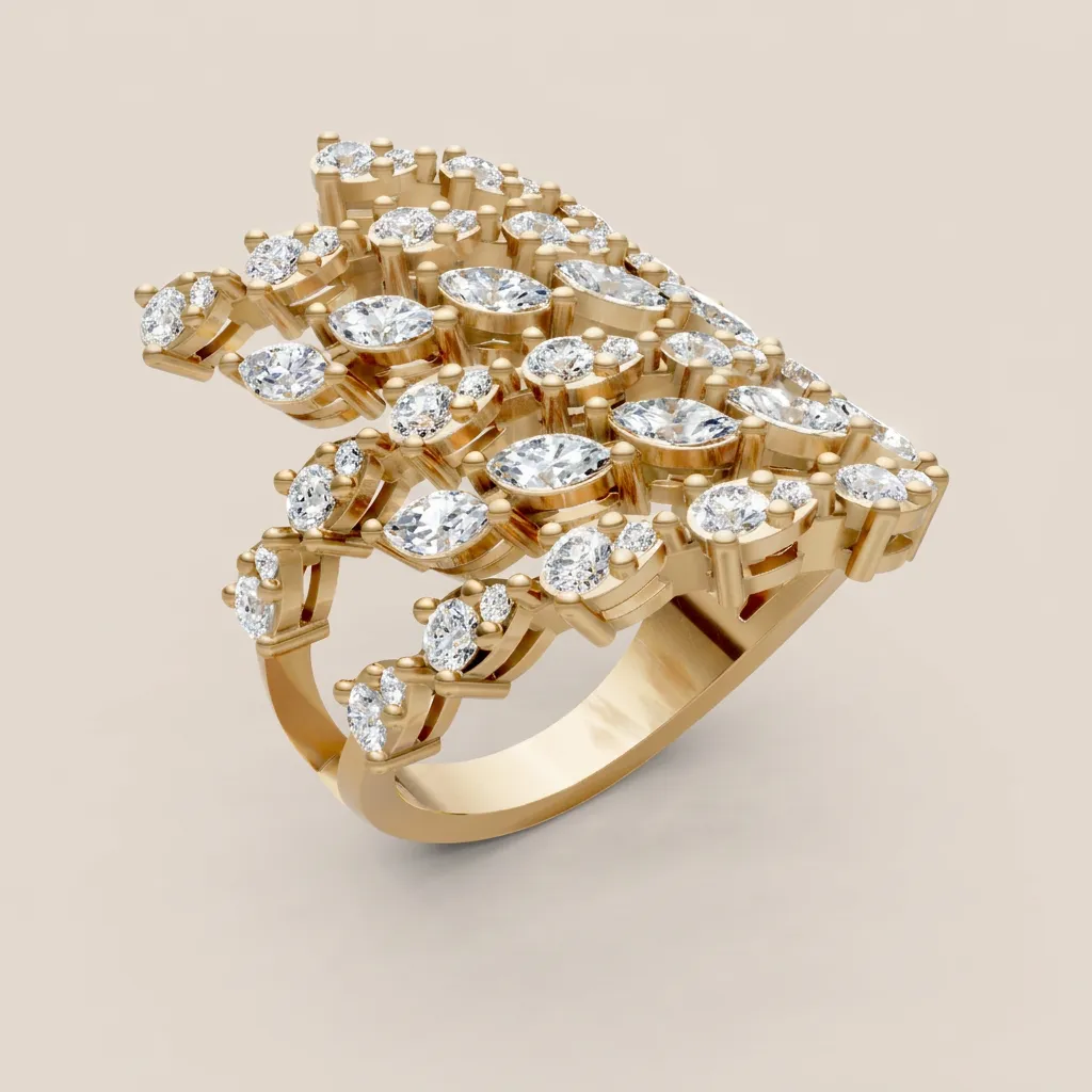 Marquise Diamond Chevron Cocktail Ring R00964 — 18K gold ring by RUT GOLD