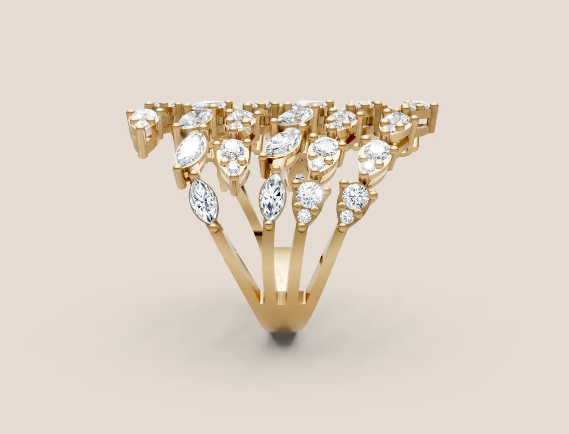 Marquise Diamond Chevron Cocktail Ring R00964 — 18K gold ring by RUT GOLD — view 3