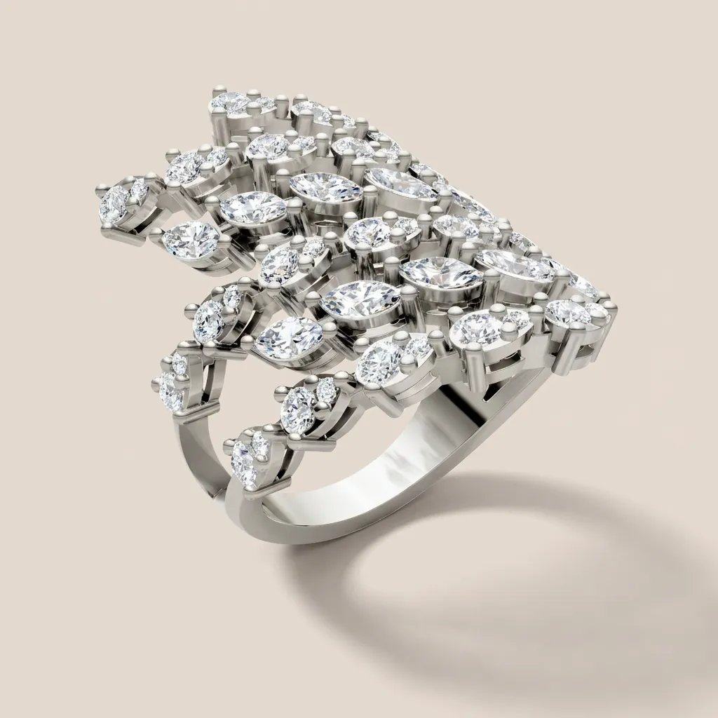 Marquise Diamond Chevron Cocktail Ring R00964 — 18K gold ring by RUT GOLD — view 6