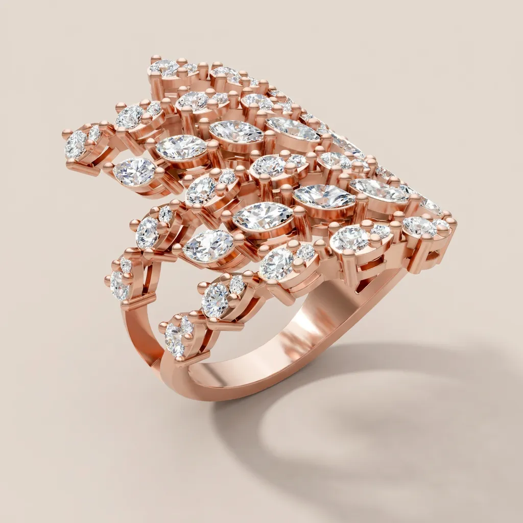Marquise Diamond Chevron Cocktail Ring R00964 — 18K gold ring by RUT GOLD — view 7