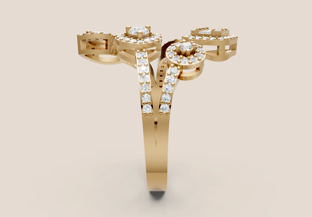 Multi-Shape Diamond Halo Open Ring R00965 — 18K gold ring by RUT GOLD — view 3