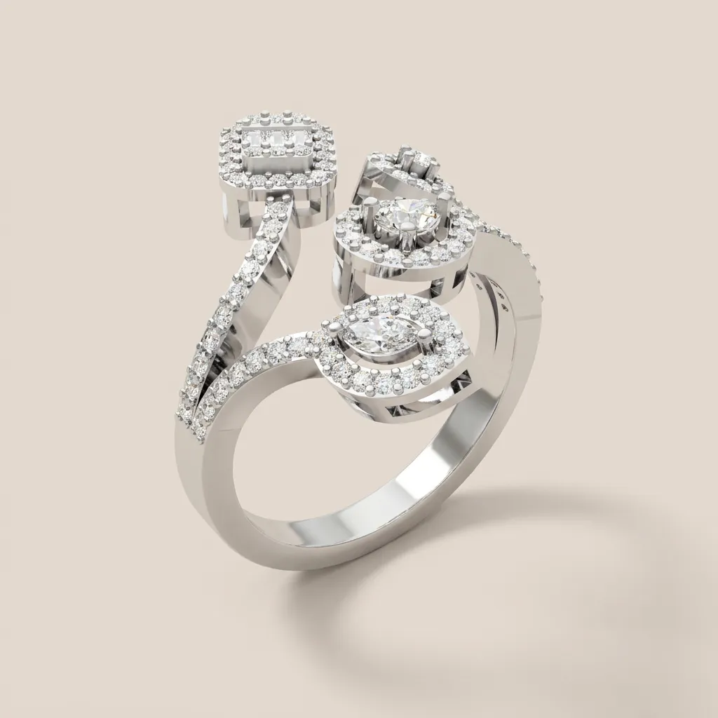 Multi-Shape Diamond Halo Open Ring R00965 — 18K gold ring by RUT GOLD