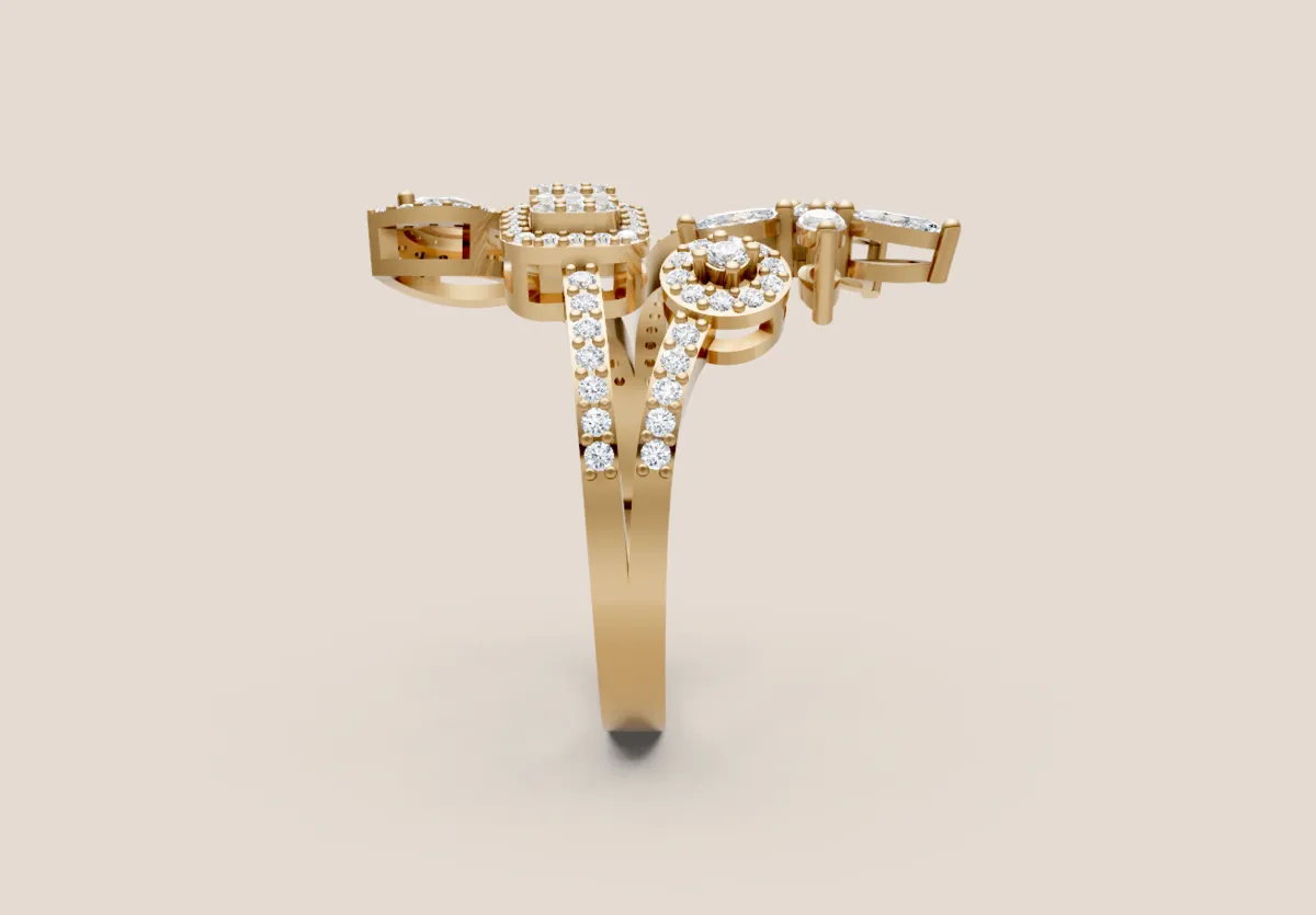 Marquise Diamond Flower & Halo Open Ring R00971 — 18K gold ring by RUT GOLD — view 3