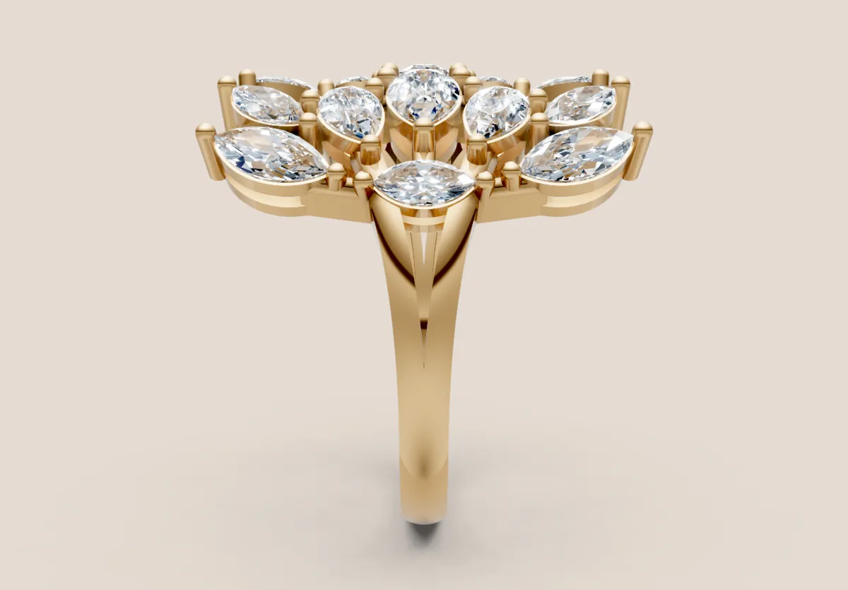 Marquise Diamond Leaf Open Cluster Ring R00975 — 18K gold ring by RUT GOLD — view 3