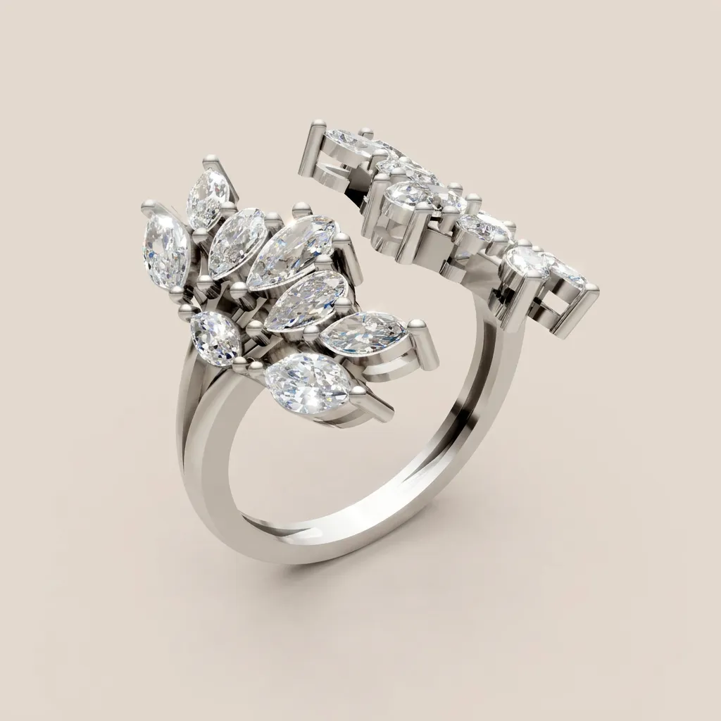Marquise Diamond Leaf Open Cluster Ring R00975 — 18K gold ring by RUT GOLD