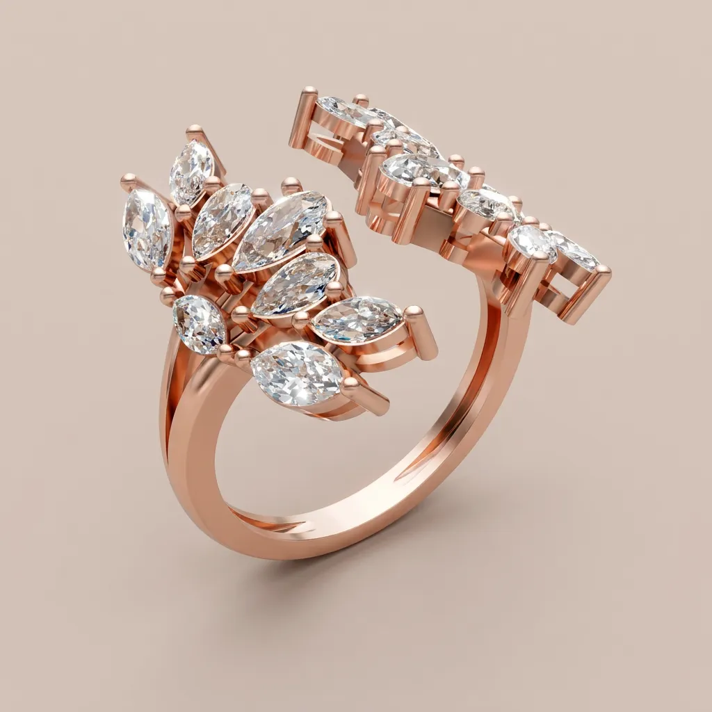 Marquise Diamond Leaf Open Cluster Ring R00975 — 18K gold ring by RUT GOLD — view 6