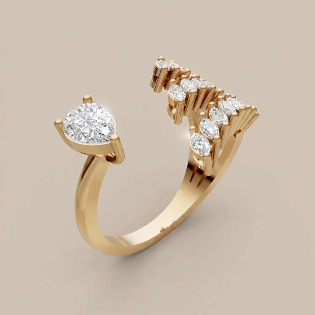 Pear & Marquise Diamond Toi et Moi Open Ring R00978 — 18K gold ring by RUT GOLD