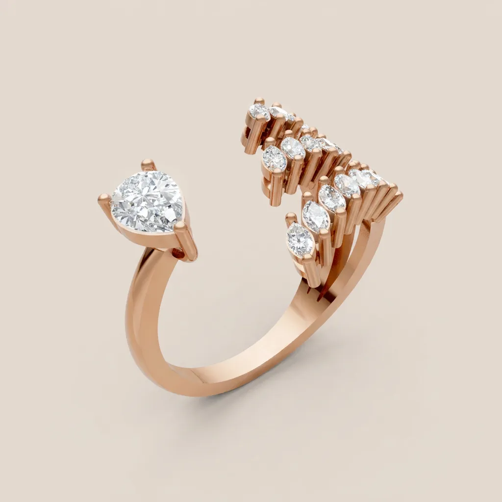 Pear & Marquise Diamond Toi et Moi Open Ring R00978 — 18K gold ring by RUT GOLD — view 6