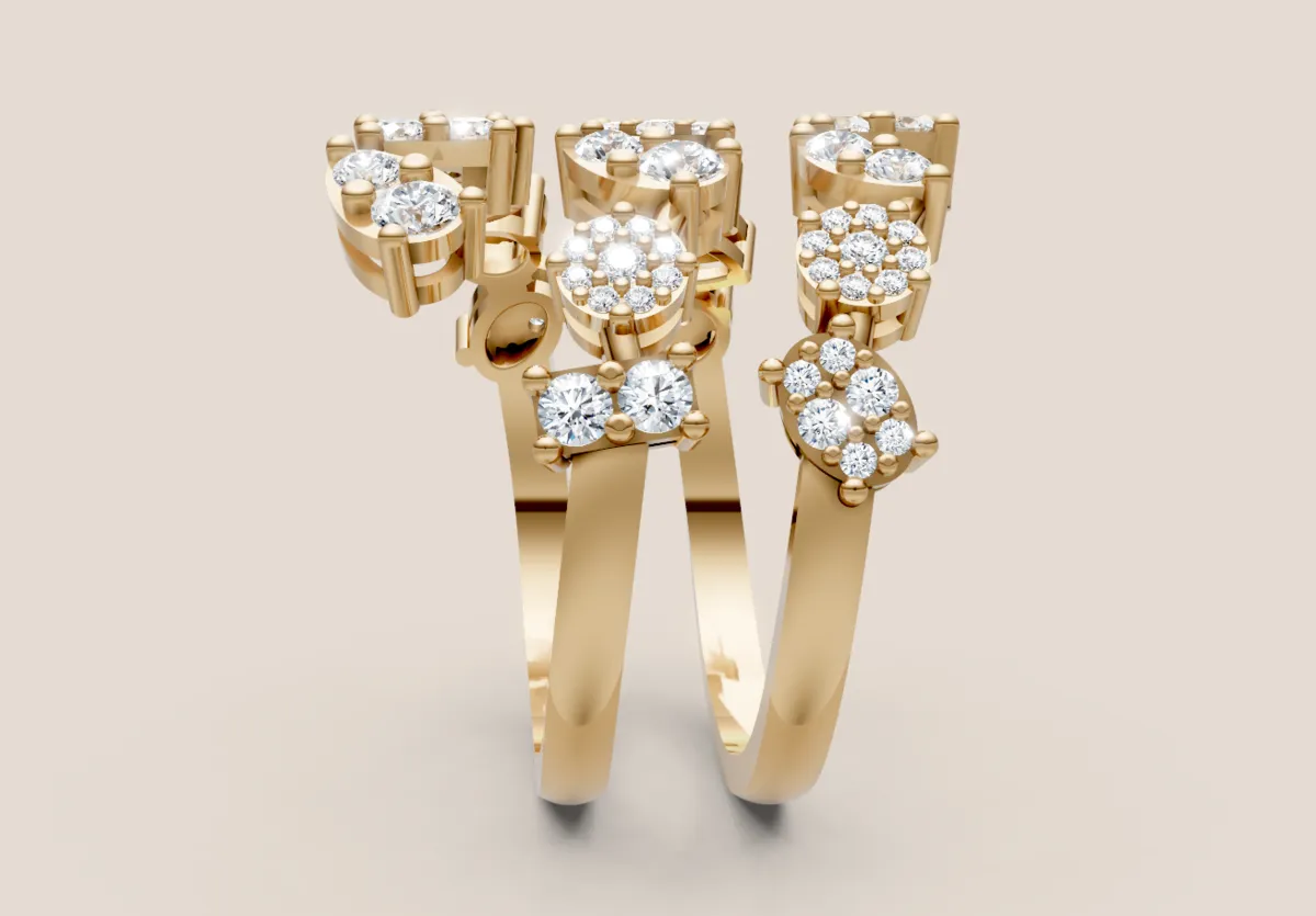 Illusion Diamond Cluster Double-Row Statement Ring R00984 — 18K gold ring by RUT GOLD — view 3