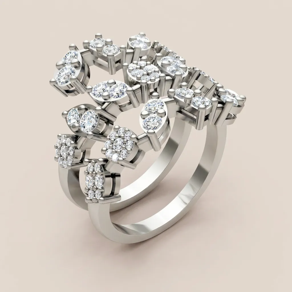 Illusion Diamond Cluster Double-Row Statement Ring R00984 — 18K gold ring by RUT GOLD — view 5