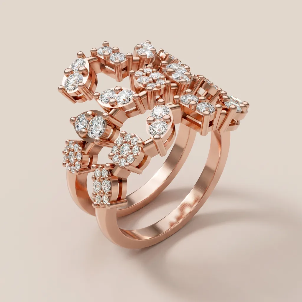 Illusion Diamond Cluster Double-Row Statement Ring R00984 — 18K gold ring by RUT GOLD — view 6