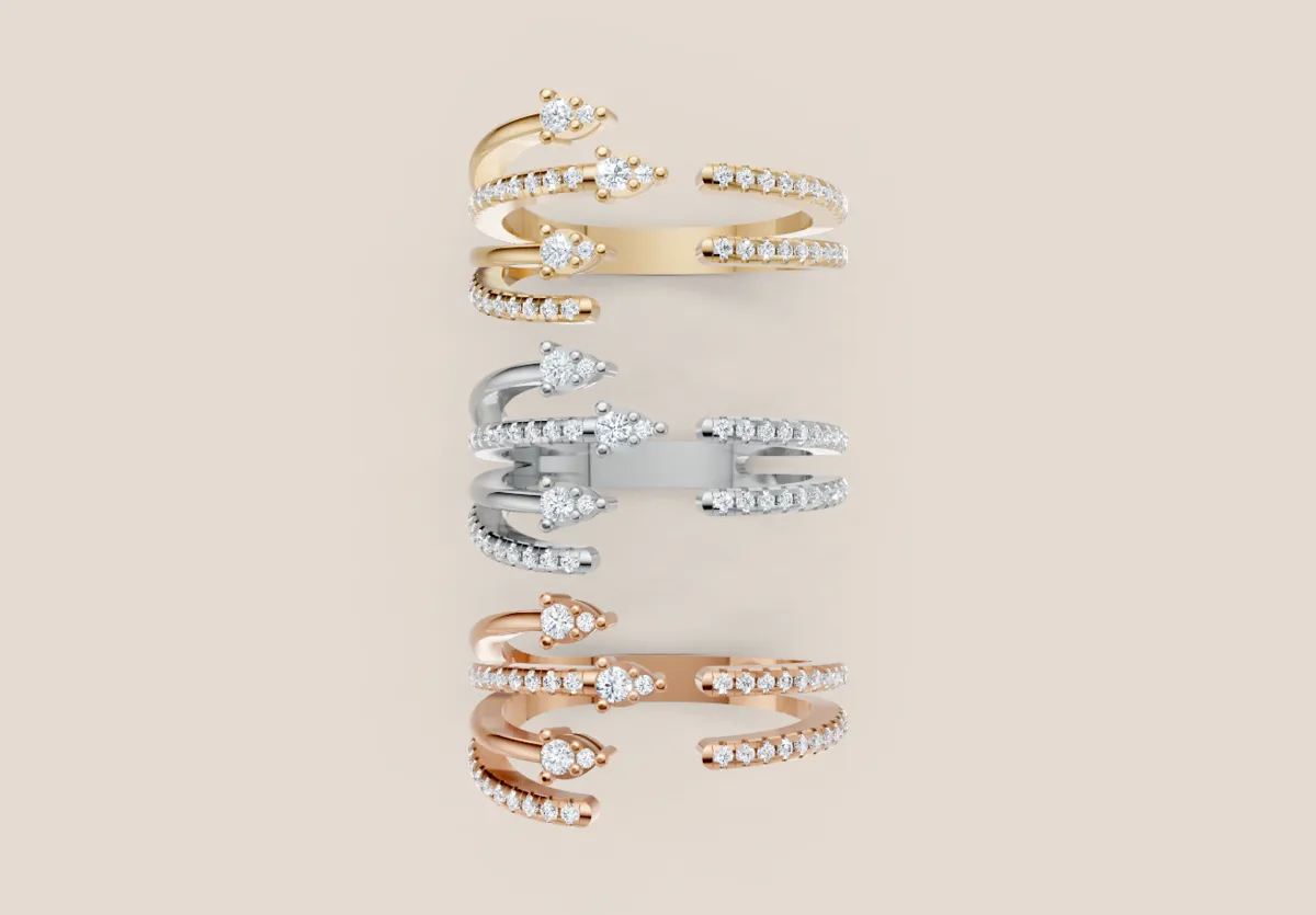 Round Diamond Multi-Row Fan Ring R00988 — 18K gold ring by RUT GOLD — view 4