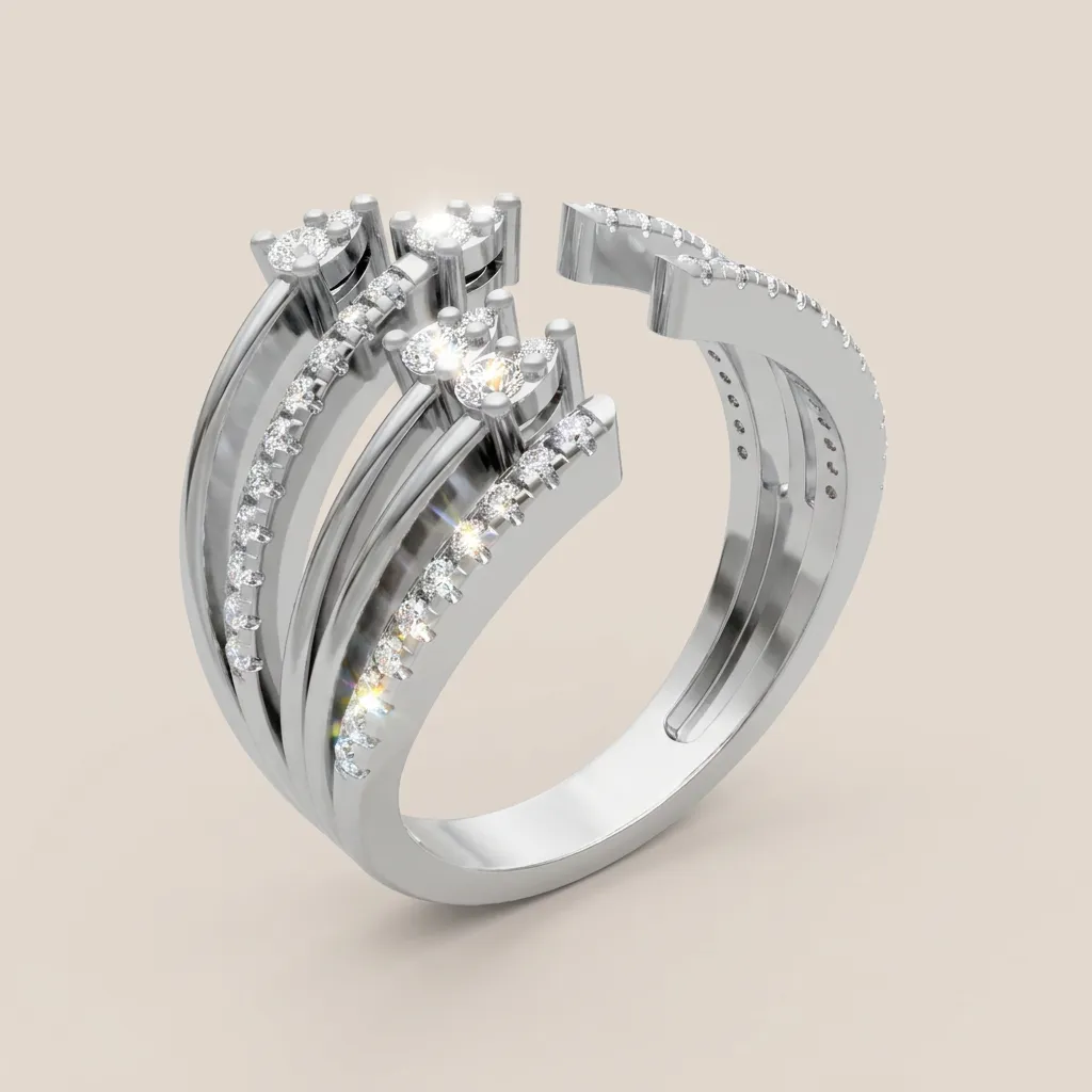 Round Diamond Multi-Row Fan Ring R00988 — 18K gold ring by RUT GOLD