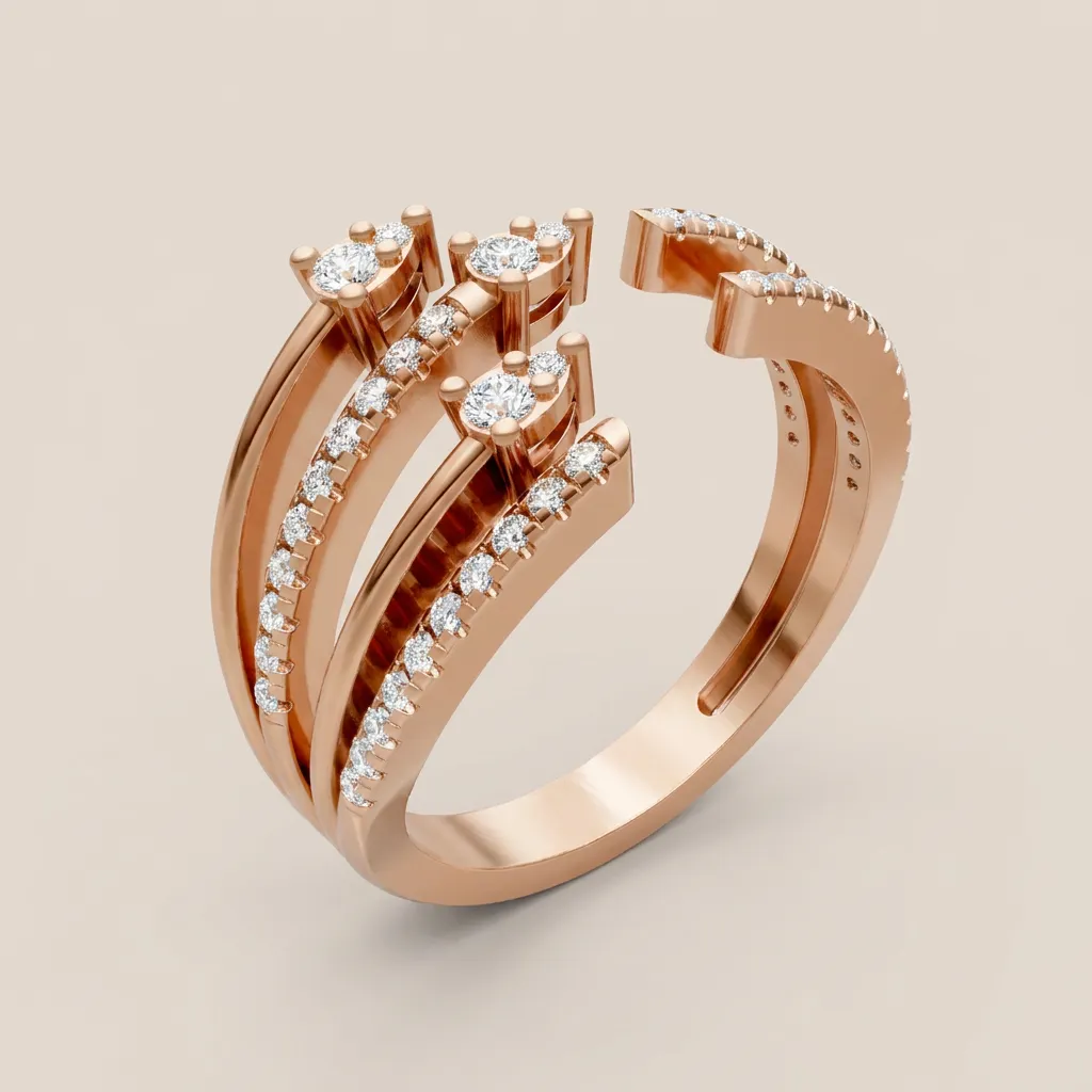 Round Diamond Multi-Row Fan Ring R00988 — 18K gold ring by RUT GOLD — view 7