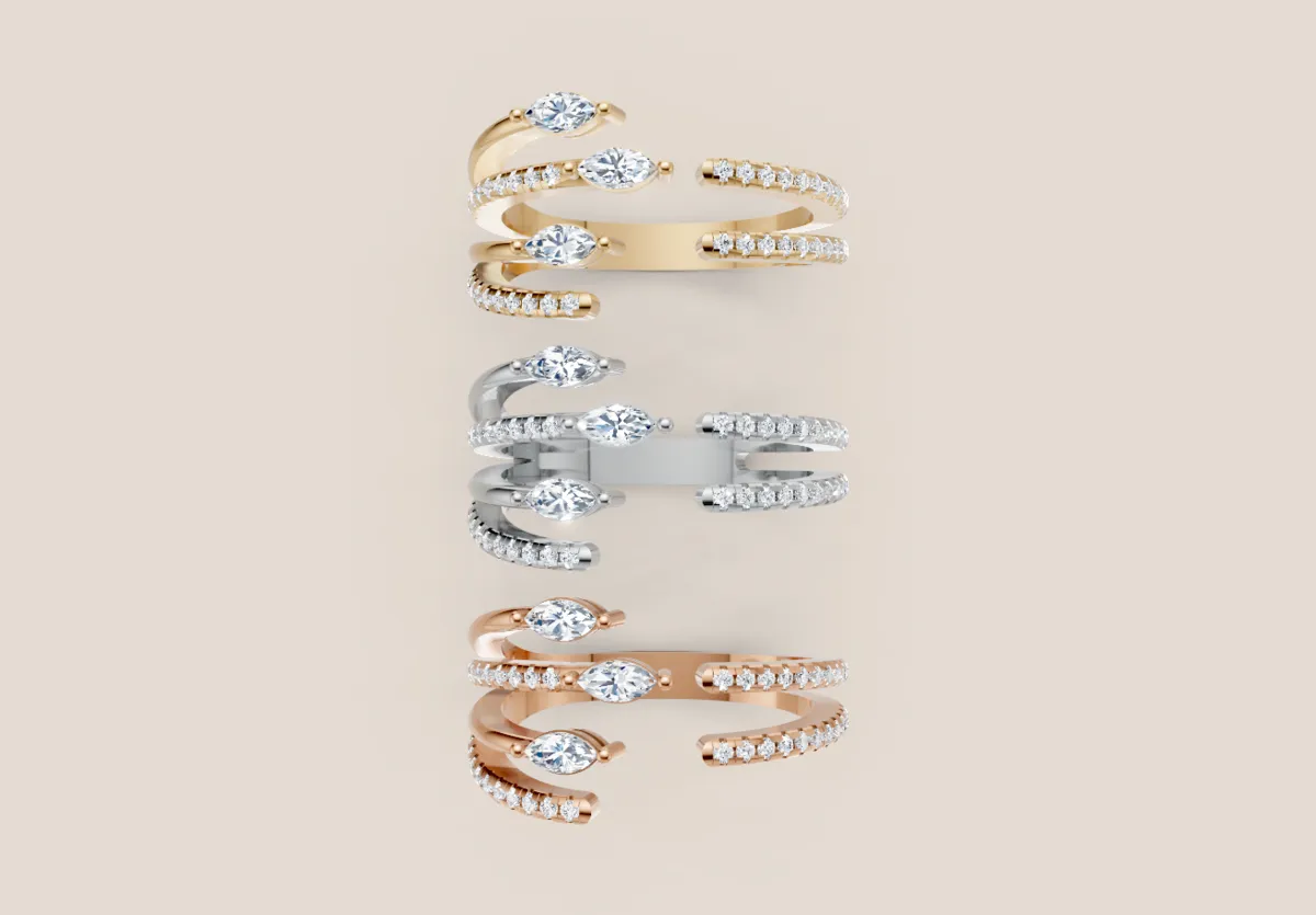 Marquise & Pavé Diamond Multi-Row Open Ring R00992 — 18K gold ring by RUT GOLD — view 4