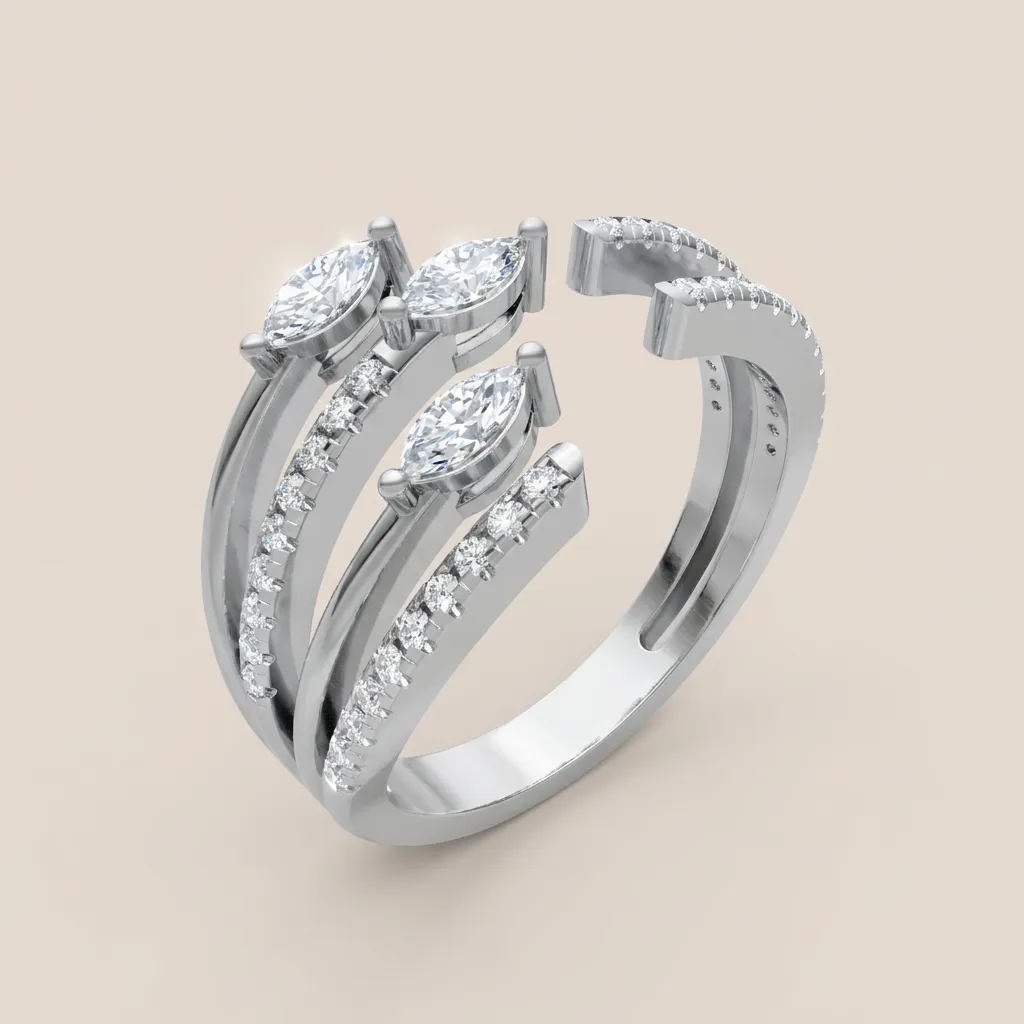 Marquise & Pavé Diamond Multi-Row Open Ring R00992 — 18K gold ring by RUT GOLD — view 5