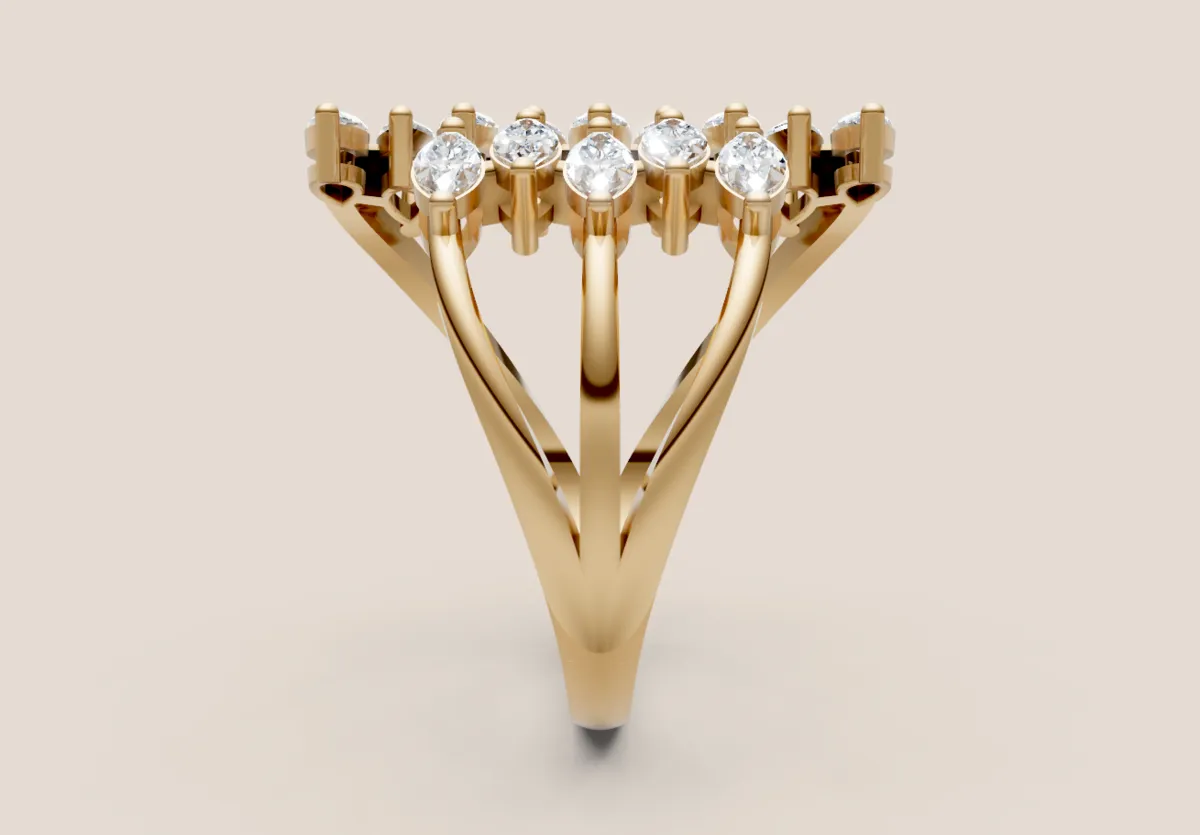 Marquise Diamond Multi-Row Split Shank Ring R00996 — 18K gold ring by RUT GOLD — view 3