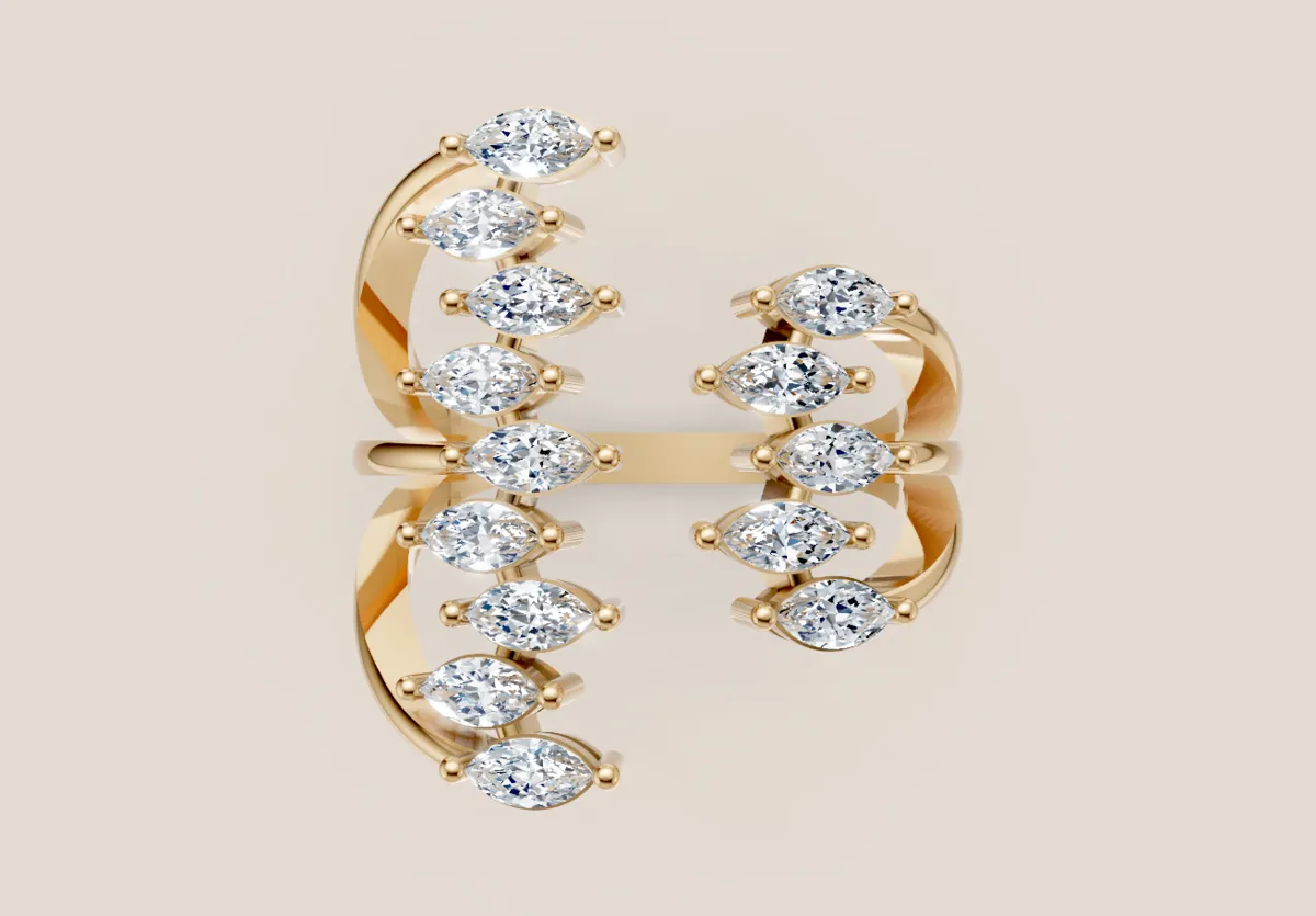Marquise Diamond Multi-Row Split Shank Ring R00996 — 18K gold ring by RUT GOLD — view 4
