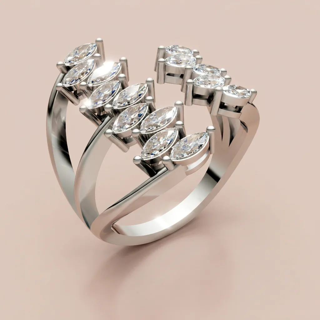 Marquise Diamond Multi-Row Split Shank Ring R00996 — 18K gold ring by RUT GOLD