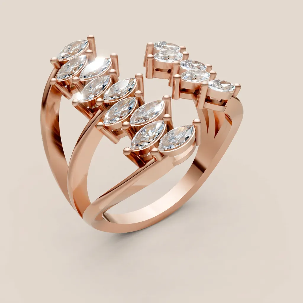 Marquise Diamond Multi-Row Split Shank Ring R00996 — 18K gold ring by RUT GOLD — view 6