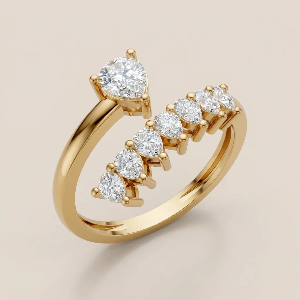 Mixed-Cut Diamond Scatter Bypass Ring R01000 — 18K gold ring by RUT GOLD