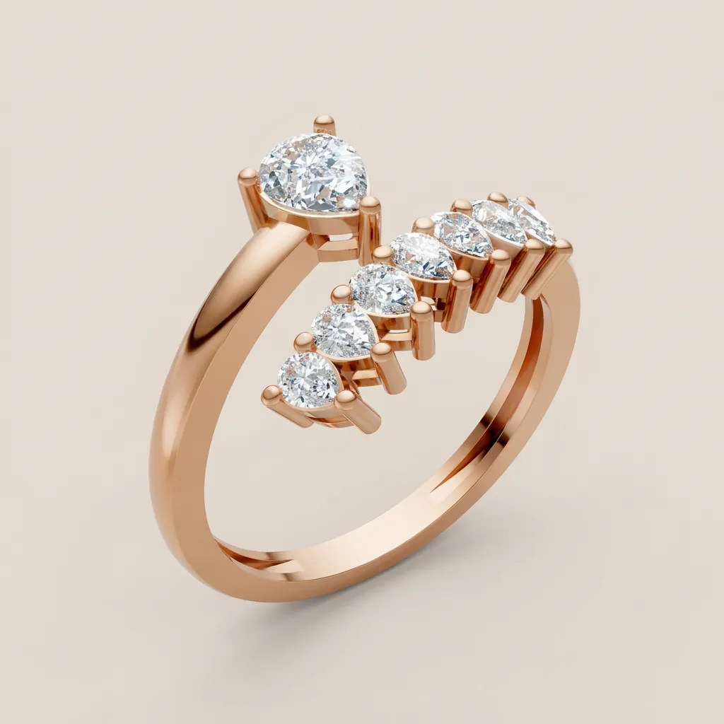 Mixed-Cut Diamond Scatter Bypass Ring R01000 — 18K gold ring by RUT GOLD — view 3