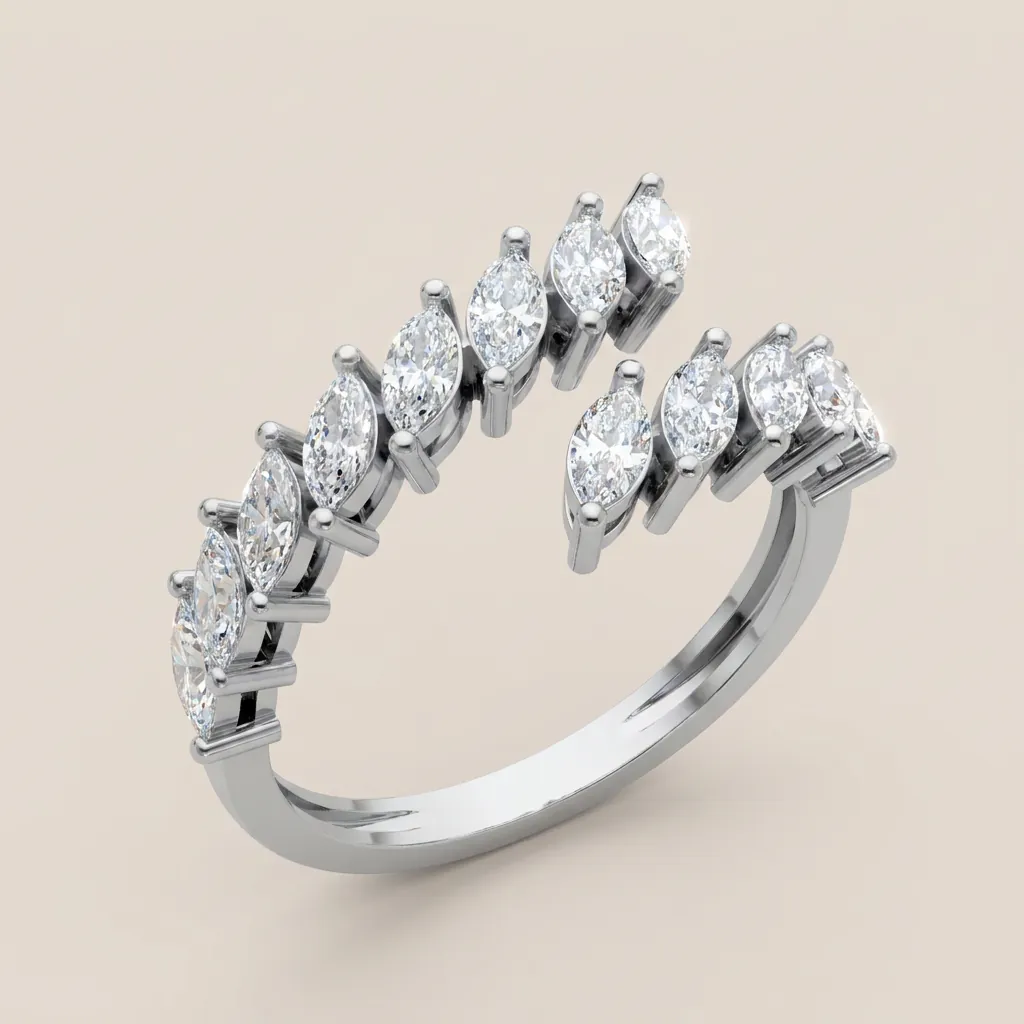 Marquise & Round Diamond Single-Row Open Ring R01008 — 18K gold ring by RUT GOLD