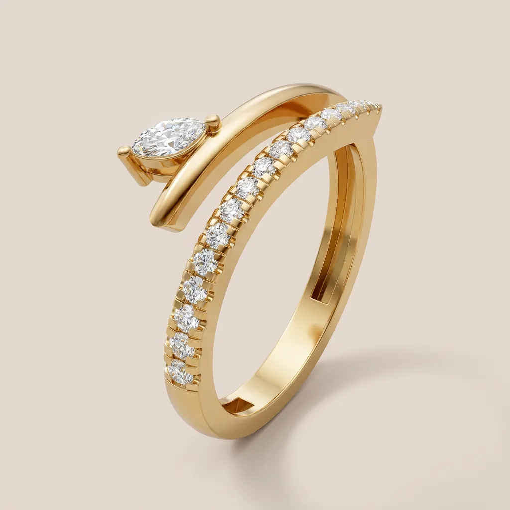 Marquise & Pavé Diamond Bypass Ring R01012 — 18K gold ring by RUT GOLD