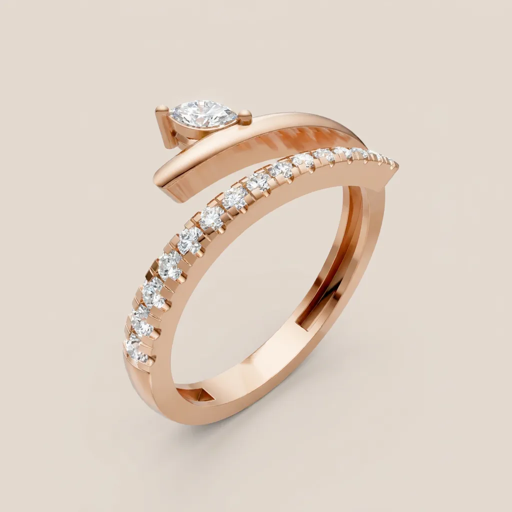 Marquise & Pavé Diamond Bypass Ring R01012 — 18K gold ring by RUT GOLD — view 5