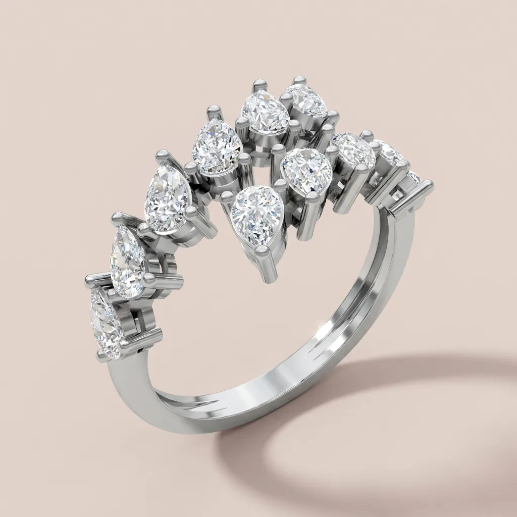 Pear & Round Diamond Crown Cluster Ring R01016 — 18K gold ring by RUT GOLD