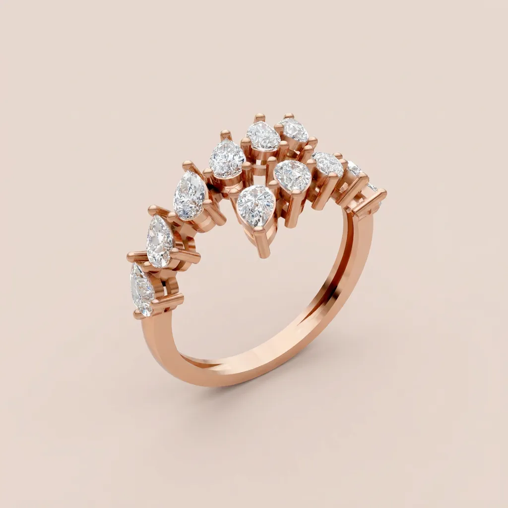 Pear & Round Diamond Crown Cluster Ring R01016 — 18K gold ring by RUT GOLD — view 6