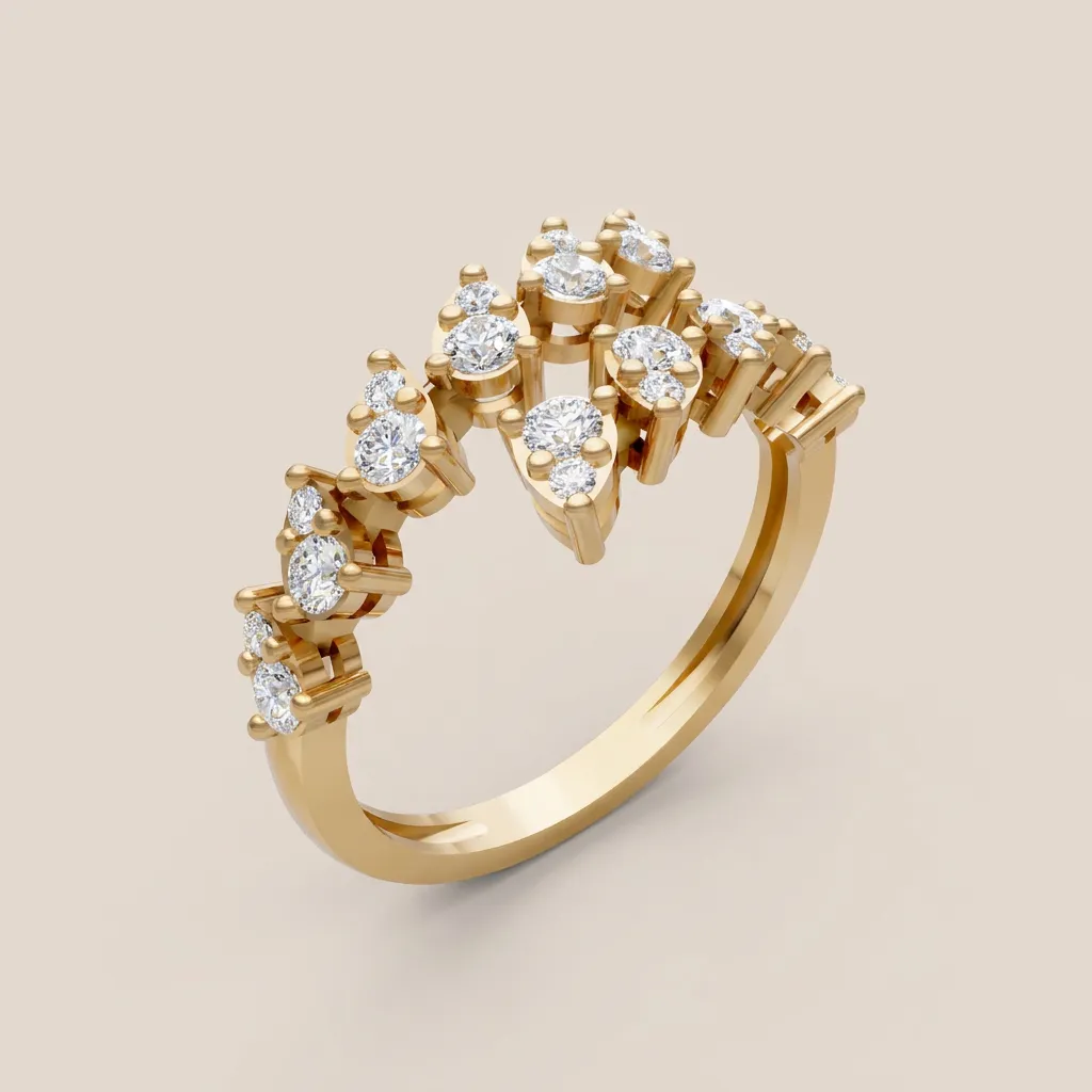 Pear & Round Diamond V Crown Ring R01020 — 18K gold ring by RUT GOLD