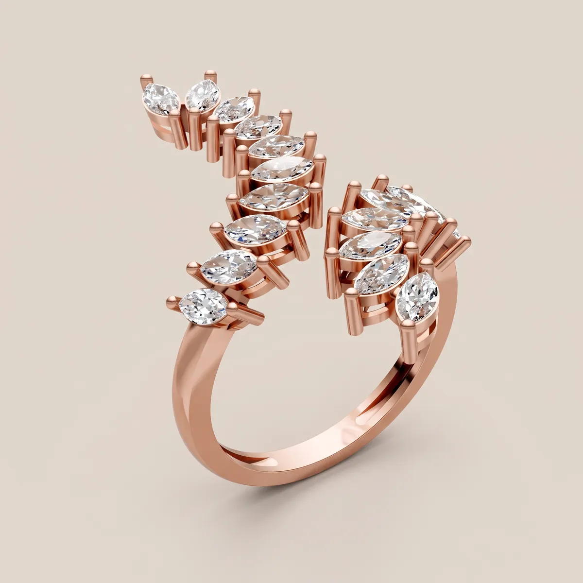Marquise Diamond Leaf Bypass Ring R00922 — 18K gold ring by RUT GOLD — view 3
