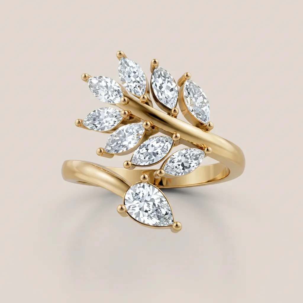 Marquise Diamond Vine Double-Row Open Ring R00923 — 18K gold ring by RUT GOLD