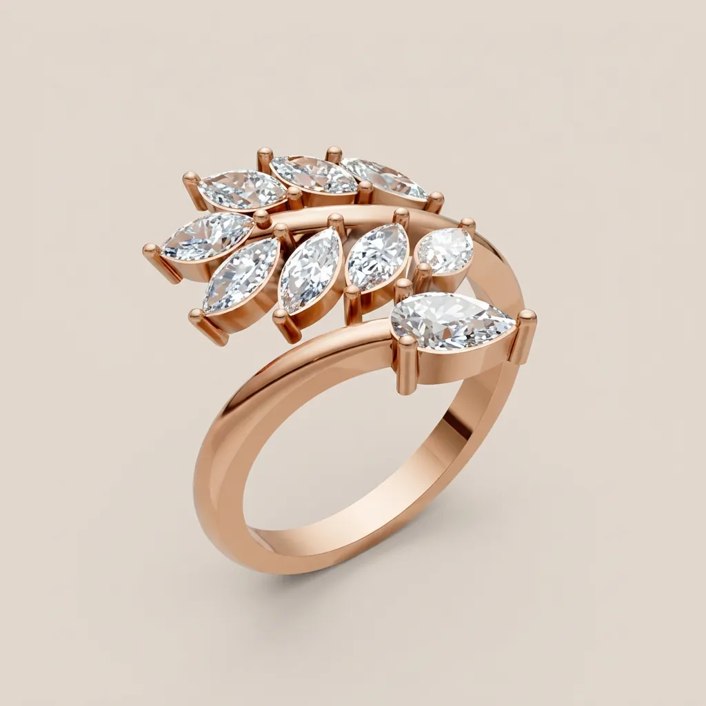 Marquise Diamond Vine Double-Row Open Ring R00923 — 18K gold ring by RUT GOLD — view 3
