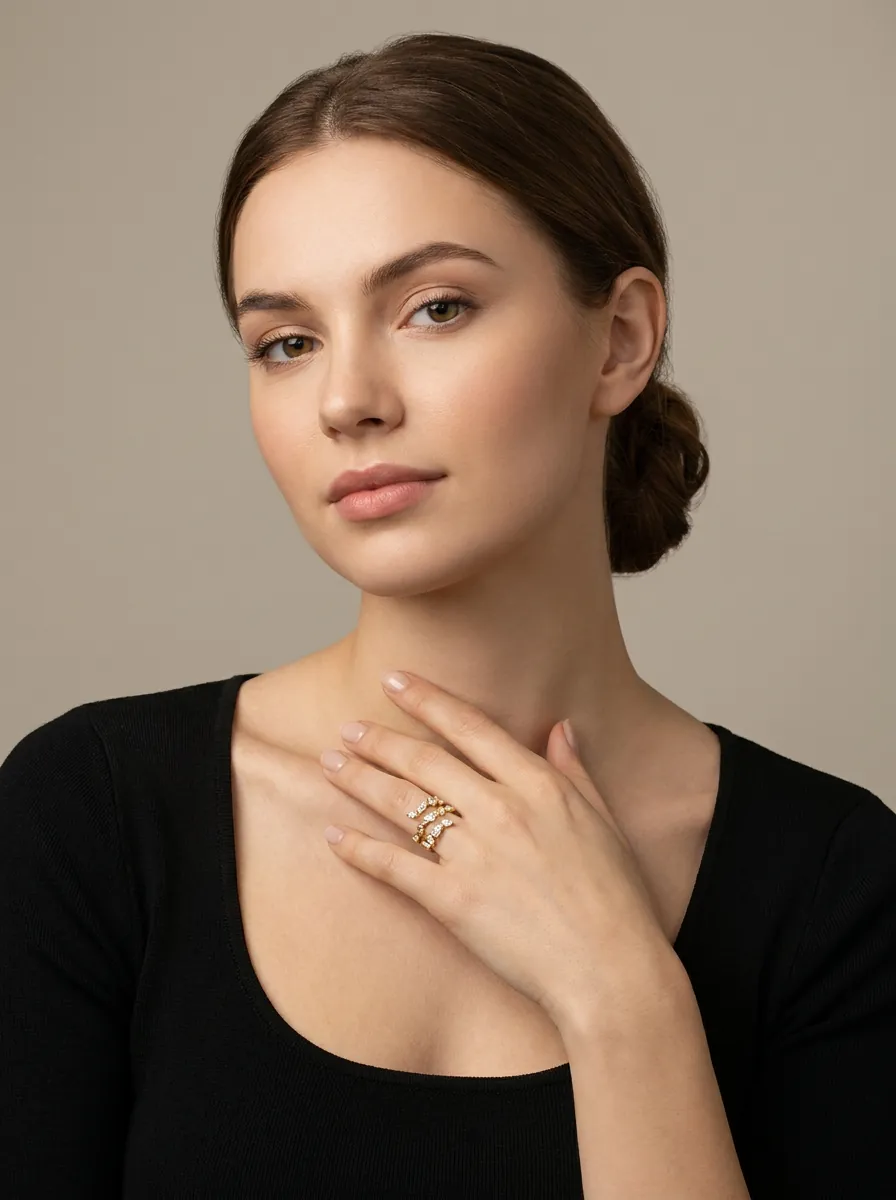 Marquise & Baguette Diamond Multi-Row Open Ring R00928 — 18K gold ring by RUT GOLD — view 3