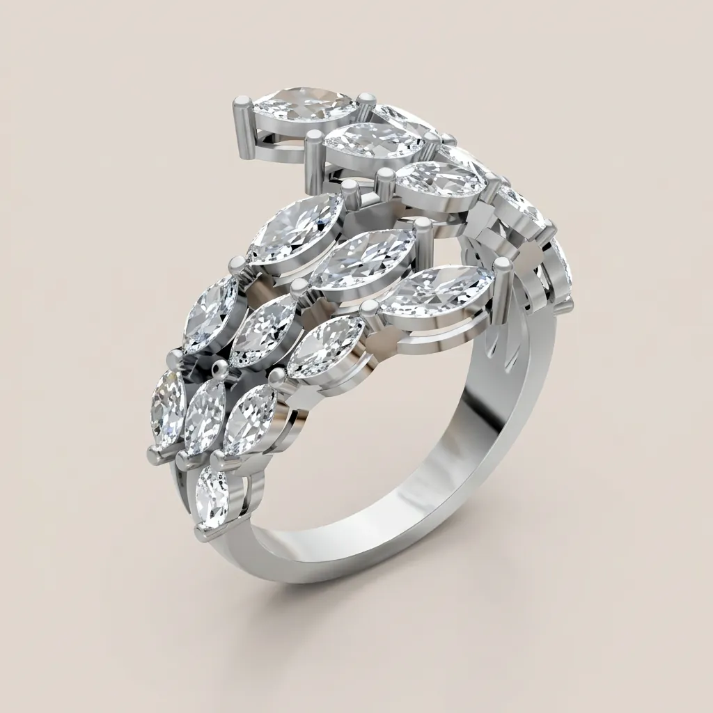 Marquise Diamond Triple-Row Open Ring R00931 — 18K gold ring by RUT GOLD