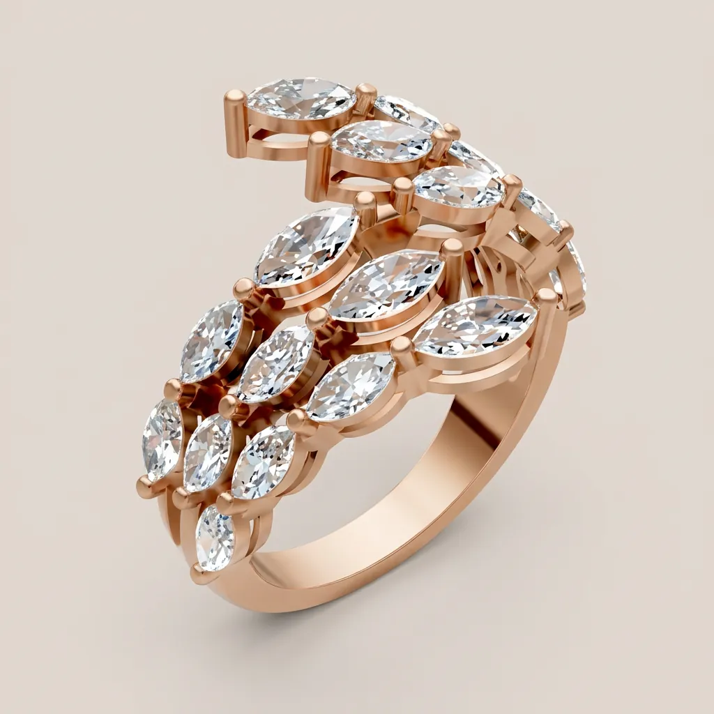 Marquise Diamond Triple-Row Open Ring R00931 — 18K gold ring by RUT GOLD — view 3
