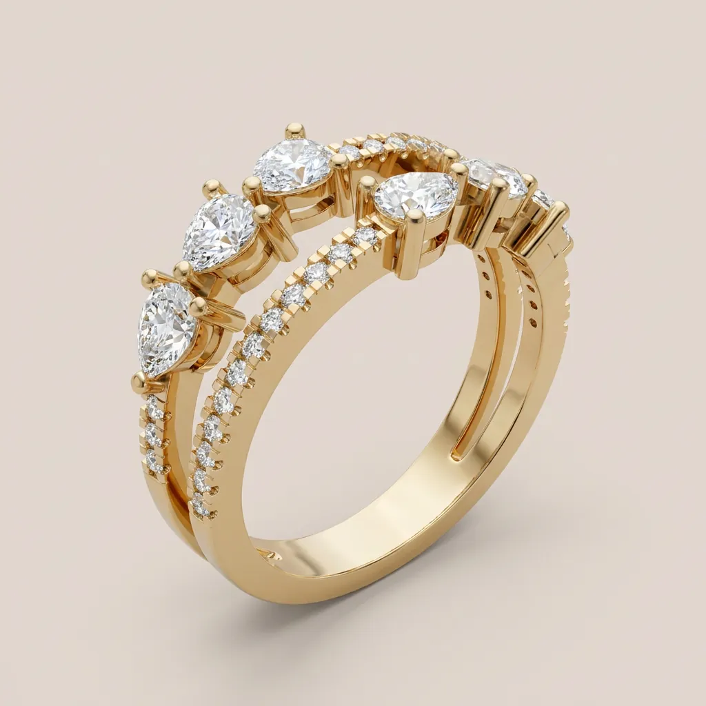 Pear & Oval Diamond Pavé Double-Row Ring R00934 — 18K gold ring by RUT GOLD