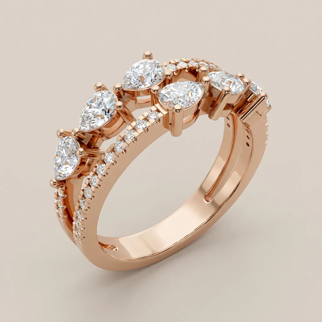 Pear & Oval Diamond Pavé Double-Row Ring R00934 — 18K gold ring by RUT GOLD — view 3