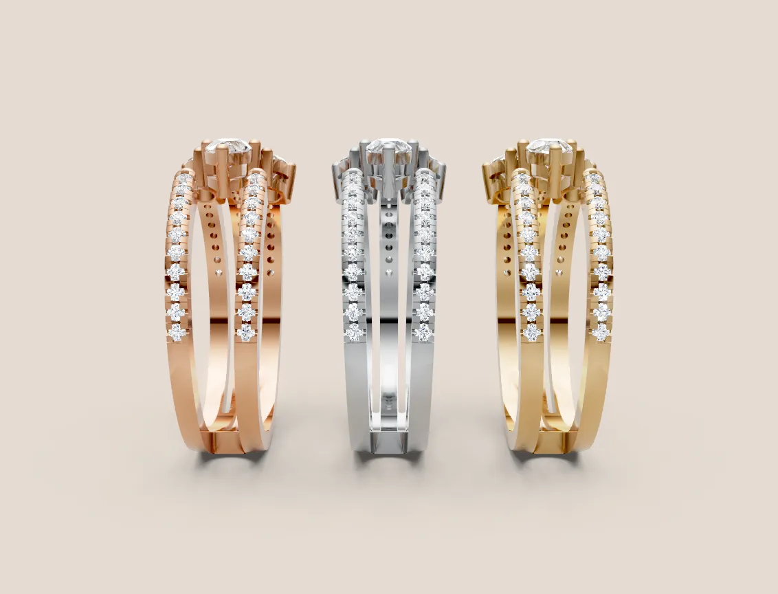 Pear & Marquise Diamond Triple-Row Pavé Ring R00938 — 18K gold ring by RUT GOLD — view 3