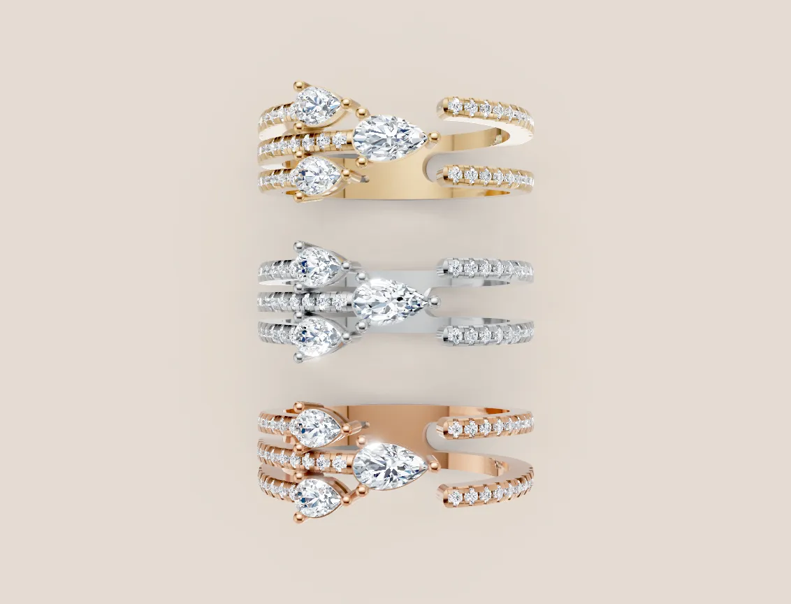 Pear & Marquise Diamond Triple-Row Pavé Ring R00938 — 18K gold ring by RUT GOLD — view 4