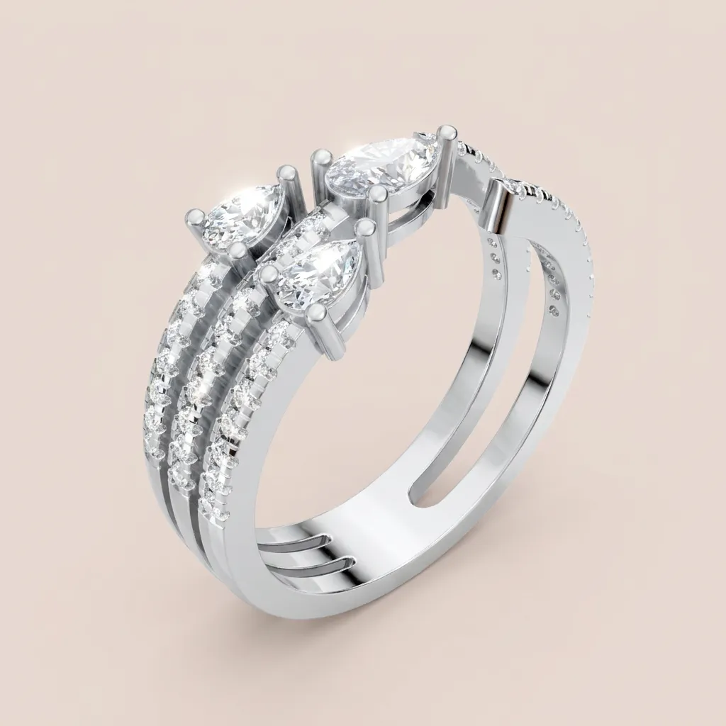 Pear & Marquise Diamond Triple-Row Pavé Ring R00938 — 18K gold ring by RUT GOLD
