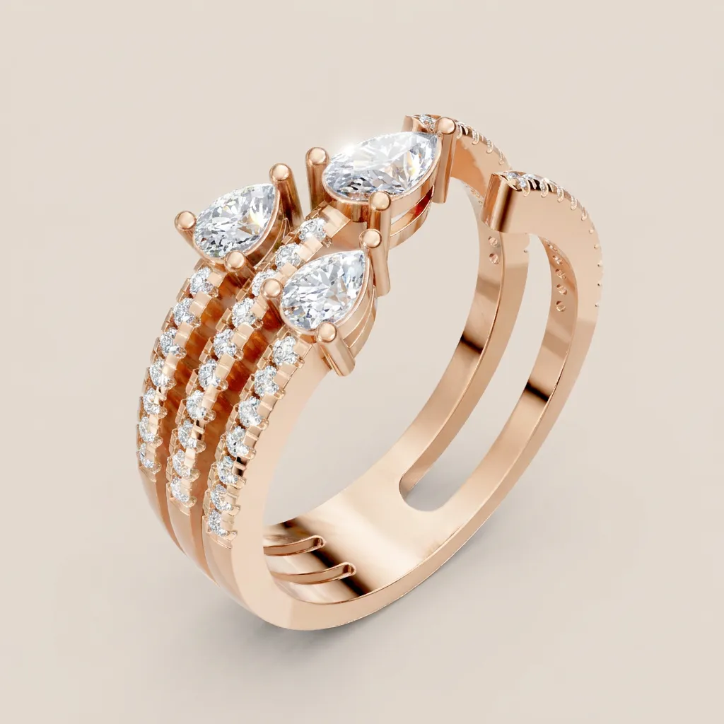 Pear & Marquise Diamond Triple-Row Pavé Ring R00938 — 18K gold ring by RUT GOLD — view 6