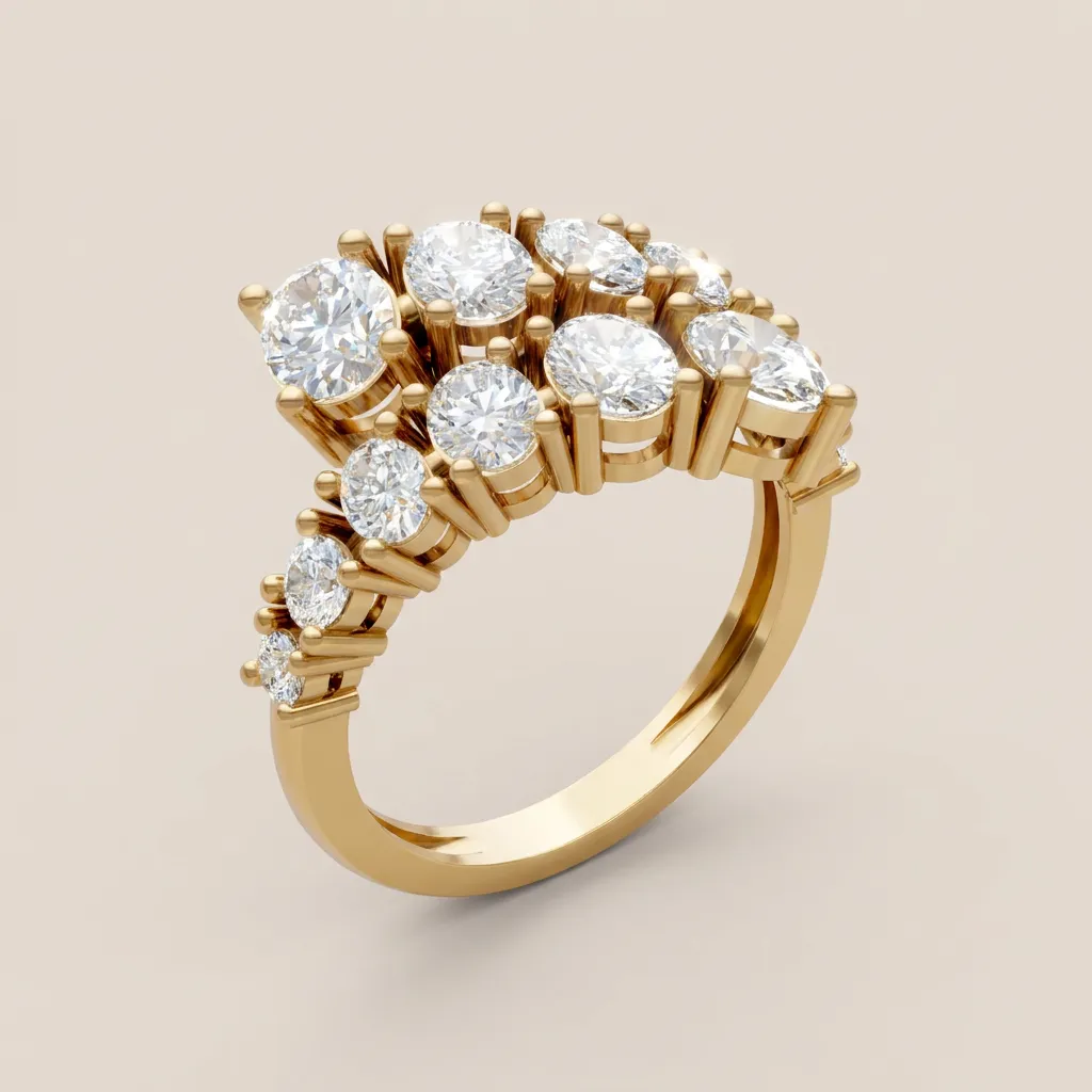 Mixed-Cut Diamond Crown Cluster Ring R00941 — 18K gold ring by RUT GOLD