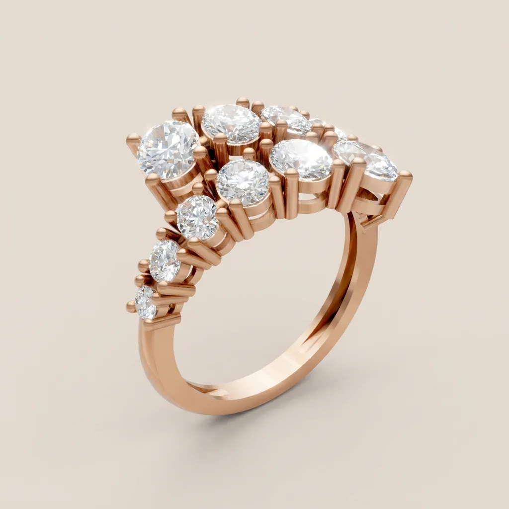 Mixed-Cut Diamond Crown Cluster Ring R00941 — 18K gold ring by RUT GOLD — view 7