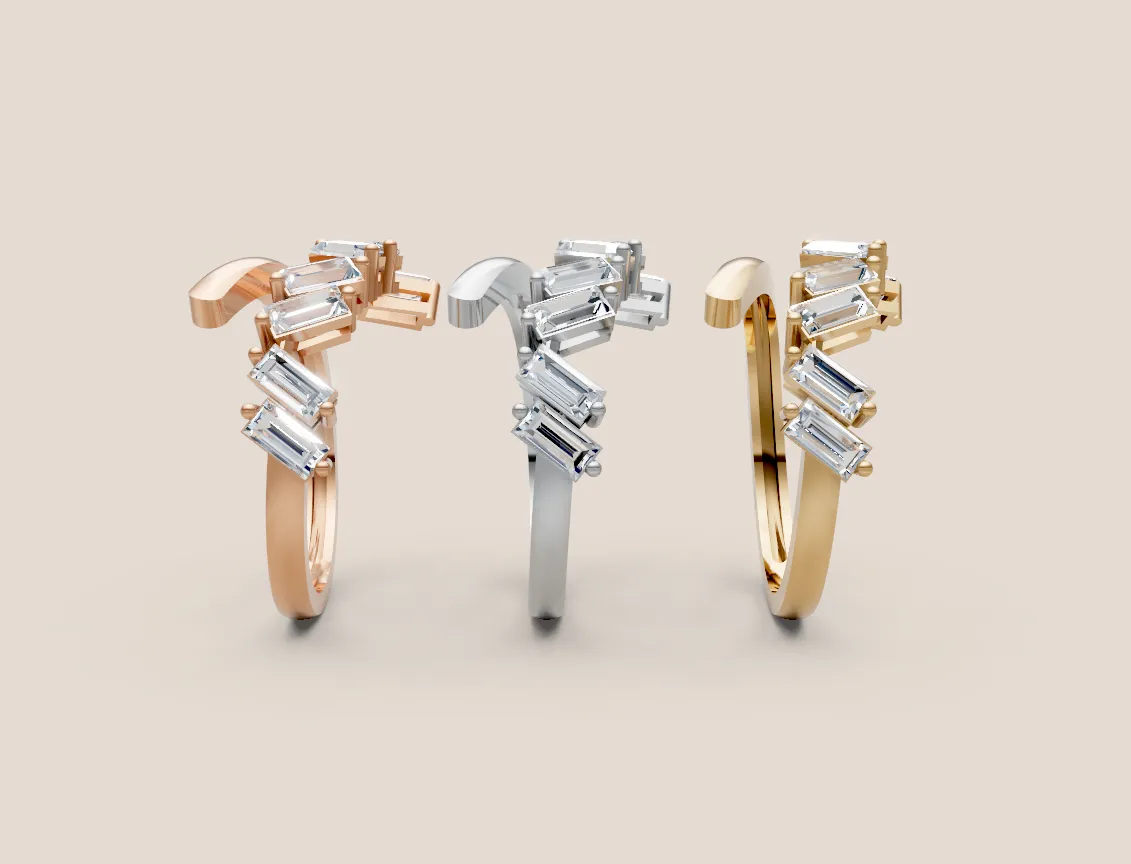 Baguette & Marquise Diamond Wave Bypass Ring R00945 — 18K gold ring by RUT GOLD — view 3