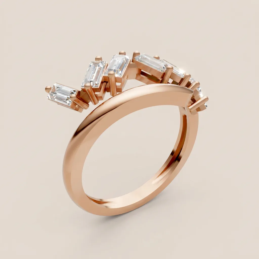 Baguette & Marquise Diamond Wave Bypass Ring R00945 — 18K gold ring by RUT GOLD — view 7
