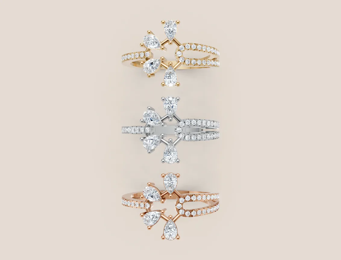 Pear & Marquise Diamond Fan Pavé Ring R00953 — 18K gold ring by RUT GOLD — view 4