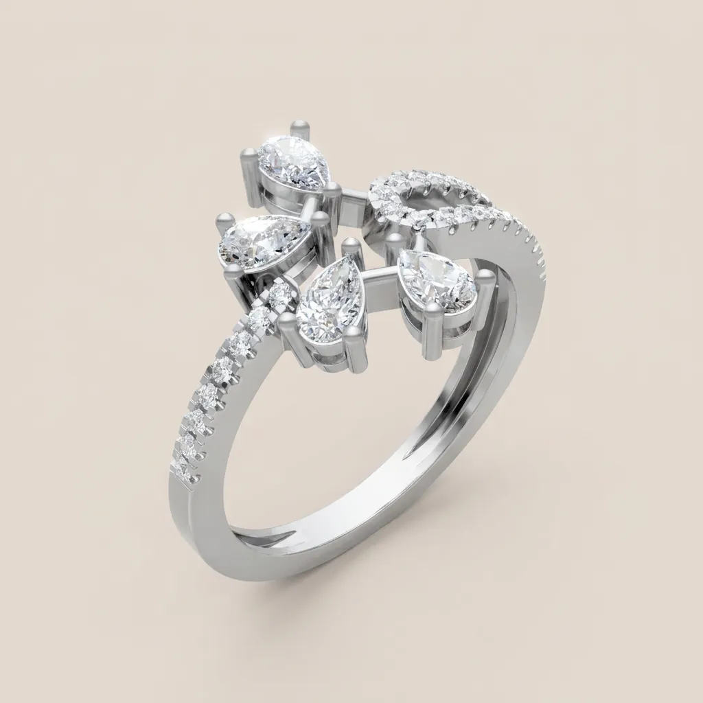 Pear & Marquise Diamond Fan Pavé Ring R00953 — 18K gold ring by RUT GOLD